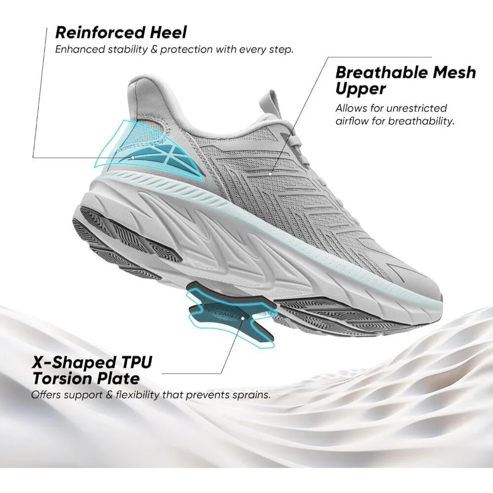 Women's Gray Blue Walking Shoes Comfort Breathable Non-Slip Gym Training Sneaker